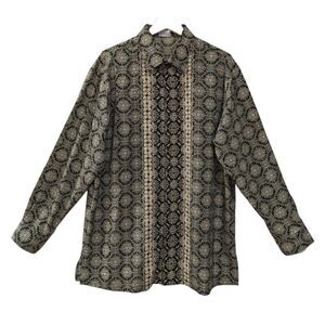 Bagutta Men's Gold & Black Geometric Pattern Button Down Shirt Size XL